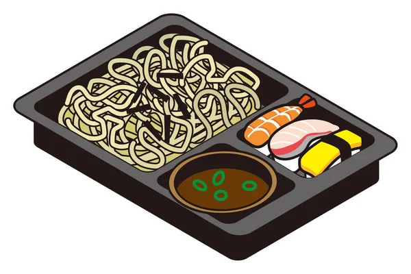 Japán Zaru Soba Sushi Uzsonnás Doboz — Stock Vector