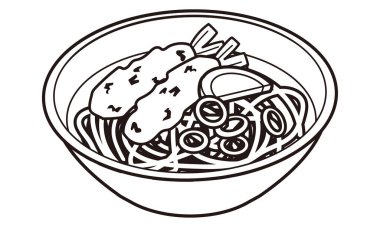 Japon sıcak tempura soba eriştesi kasede servis edilir.