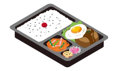 Öğle yemeğinde kızarmış yumurta ve hamburger.