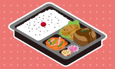 Yemek için kremalı kroket ve hamburger bento.