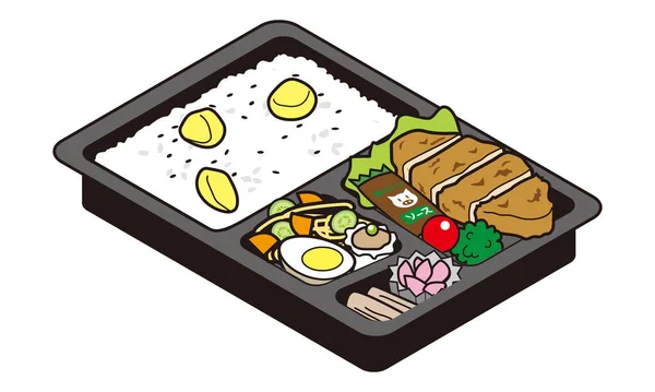 猪排饭和栗子饭午餐 — 图库矢量图片