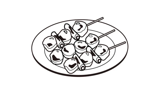 Japanisches Essen Yakitori Auf Einem Teller — Stockvektor