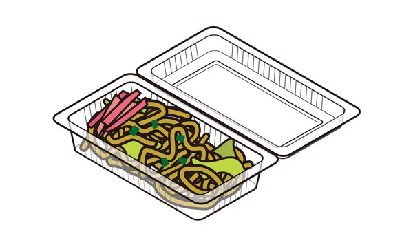 Yakisoba Japonais Dans Pack Alimentaire Emporter — Image vectorielle