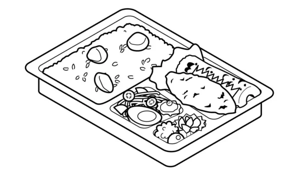 Almuerzo Pescado Frito Arroz Castaño — Vector de stock