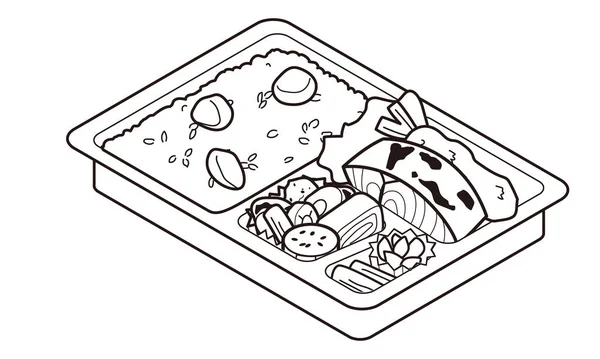 Bento Von Gegrillten Japanischen Makrelen Und Kastanienreis — Stockvektor