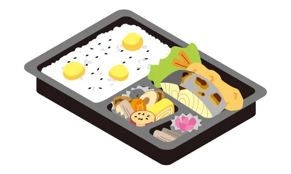 Bento Maquereau Japonais Grillé Riz Marron — Image vectorielle