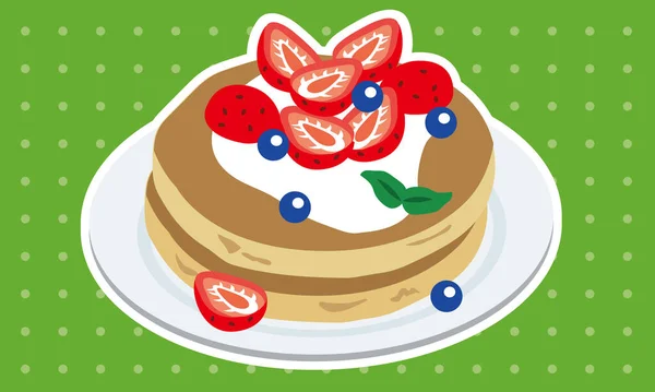Erdbeer Blaubeer Pfannkuchen Auf Einem Teller — Stockvektor