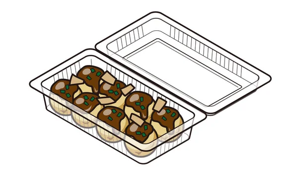 Japanse Takoyaki Een Meeneemvoedsel Verpakking — Stockvector