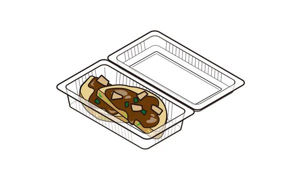持ち帰り用の食品パックに日本のお好み焼き — ストックベクタ
