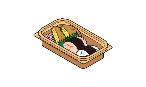 用外卖食品包的饭团和花生酱午餐 — 图库矢量图片