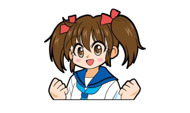 İkiz kuyruklu üniformalı Japon kız.