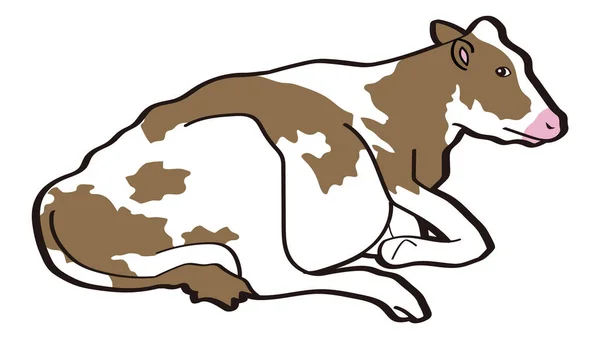 Sitting Brown Cow Seen Side — Stock Vector