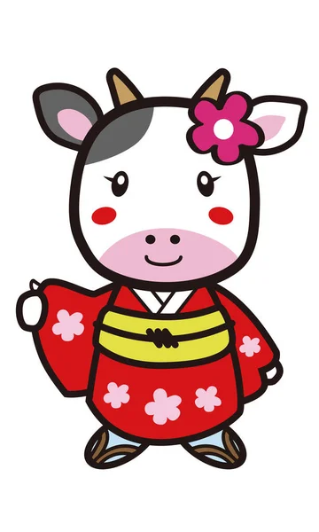 Illustration Japanese New Year Card Cow Girl — Stock Vector