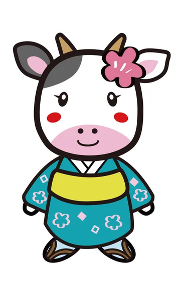 Illustration Carte Nouvel Japonais Mère Vache — Image vectorielle