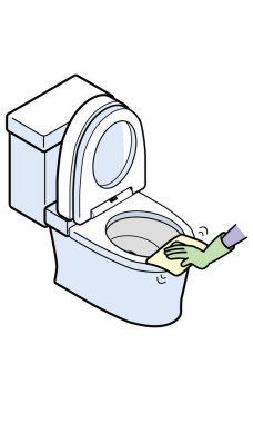 Batı tuvaleti bezle temizleniyor.