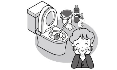 Tuvaleti temizleyip temizlemekten mutlu olan bir büyükanne.