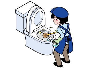 Müteahhit tuvaleti fırçayla temizliyor.