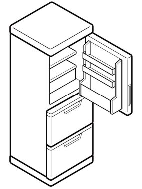 Açık kapısı olan boş ev buzdolabı
