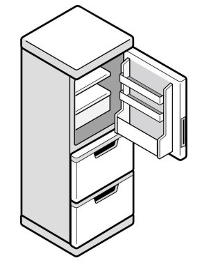 Açık kapısı olan boş ev buzdolabı
