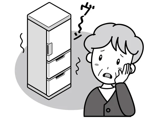 Mamie Difficulté Cause Bruit Anormal Réfrigérateur — Image vectorielle