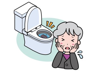 Batı tarzı bir tuvalete cep telefonu düşürerek başı dertte olan bir büyükanne.