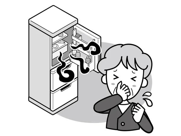 Μια Γιαγιά Που Έχει Πρόβλημα Στο Ψυγείο Μια Έντονη Μυρωδιά — Διανυσματικό Αρχείο