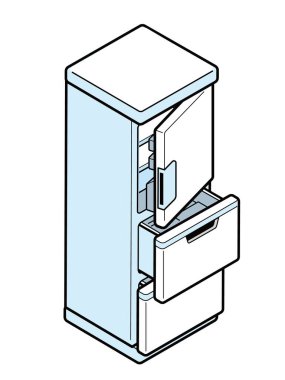 Yarı açık kapısı olan bir buzdolabı tasviri.