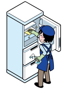 Buzdolabının içini silen genç bir adam.