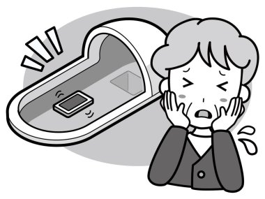 Japon tarzı tuvalete cep telefonu düşürerek başı dertte olan yaşlı bir kadın.