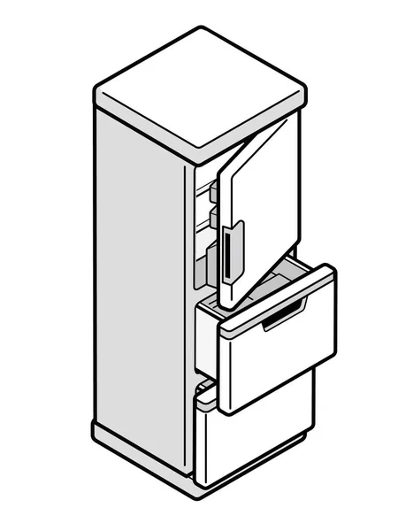 Illustrazione Frigorifero Con Porte Semiaperte — Vettoriale Stock