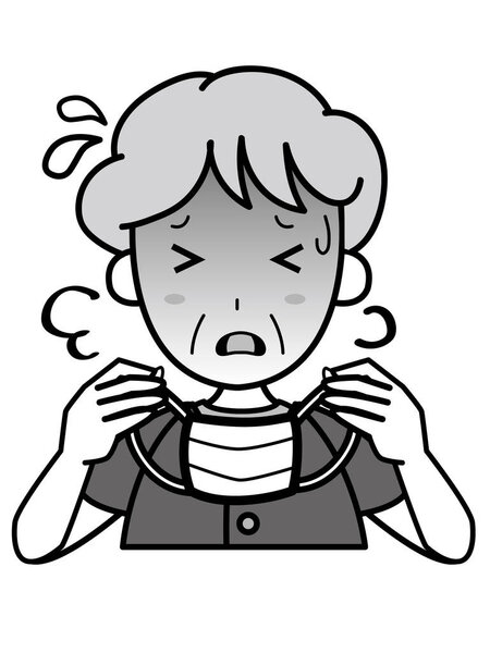 Старуха снимает маску, когда было жарко в середине лета.