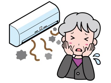 Toz üreten bir klimayla sorun yaşayan yaşlı bir kadın.