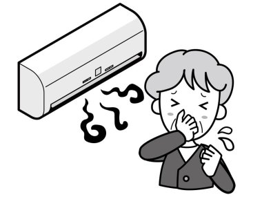 Kötü kokan bir klimayla sorun yaşayan yaşlı bir kadın.