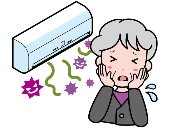 Eine Alte Frau Die Probleme Mit Einer Klimaanlage Hat Der — Stockvektor