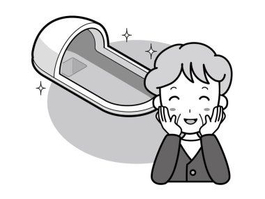 Büyükanne güzel Japon tarzı tuvaletten memnun.