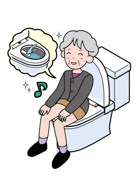 Gemütliche Großmutter Mit Warmem Wasser Wäscht Toilettensitz — Stockvektor
