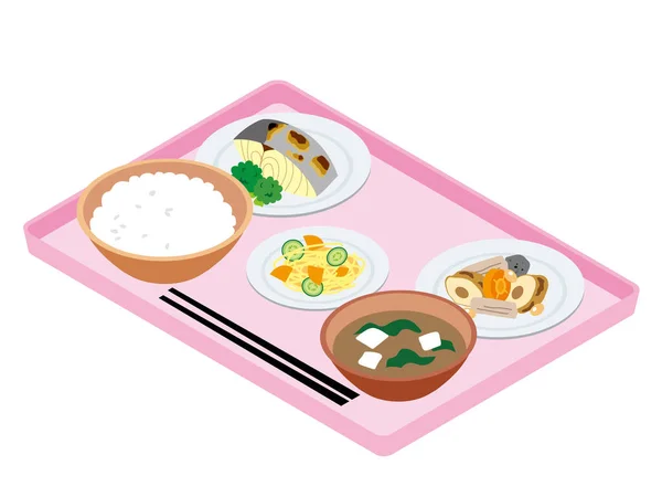 日本医院午餐 烤西班牙鲭鱼 — 图库矢量图片