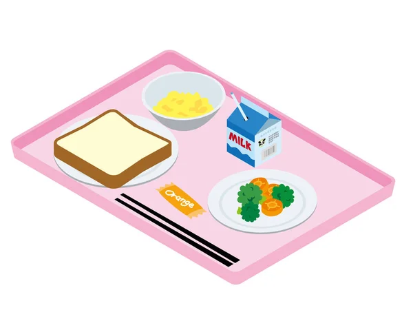 Japanese Hospital Lunch Bread Scrambled Eggs Breakfast — Stock Vector