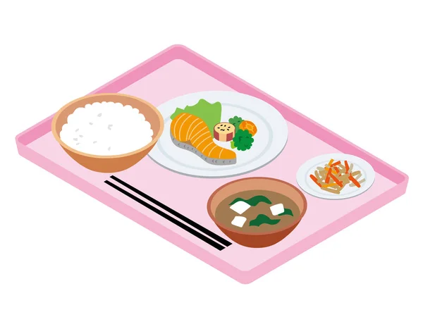 Japán Alkalmazottak Menüje Sóval Grillezett Lazac — Stock Vector