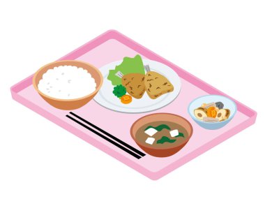 Japon çalışan kafeteryasında öğle yemeği (kızarmış at uskumrusu))