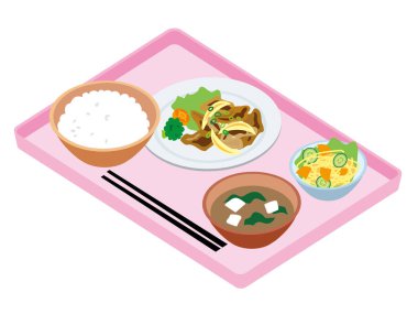 Japon çalışan kafeteryasında öğle yemeği (domuz zencefili))