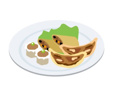 Çeşitli Japon usulü Çin yemekleri (börekler, börekler, shumai))