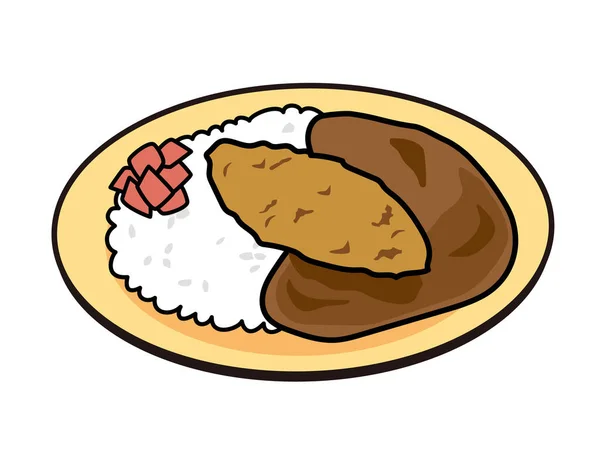 お皿の上の和風カレーライス 焼き魚カレーライス — ストックベクタ