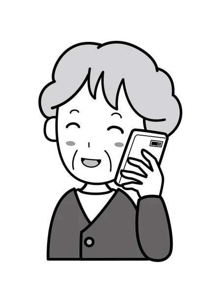 Cep Telefonundaki Bir Yabancının Aramasından Şüphelenen Yaşlı Bir Kadın — Stok Vektör