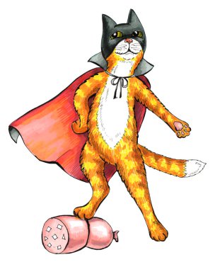 Komik kedi, sosis resimli süper kahraman.