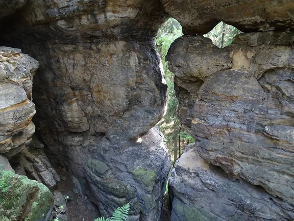 Saxon Switzerland Paradise Hikers Climbers Some Routes Limited Also Begangsteig — Stock Photo, Image