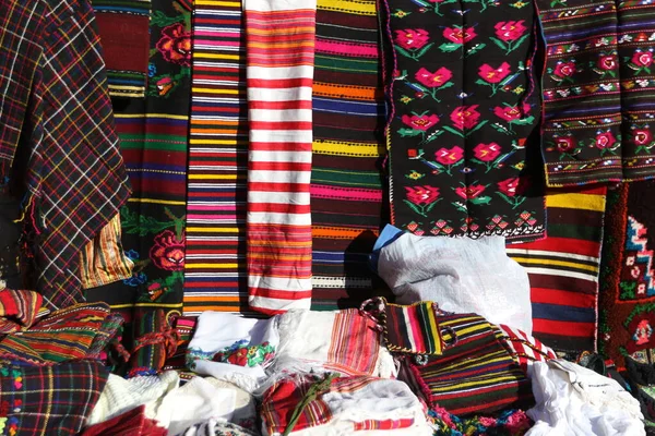 Colorful Rugs Rhodope Village Shiroka Luka Bulgaria — Stock Photo, Image