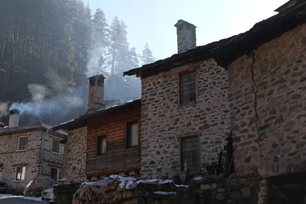 Casas Aldea Rhodope Shiroka Laka Bulgaria —  Fotos de Stock