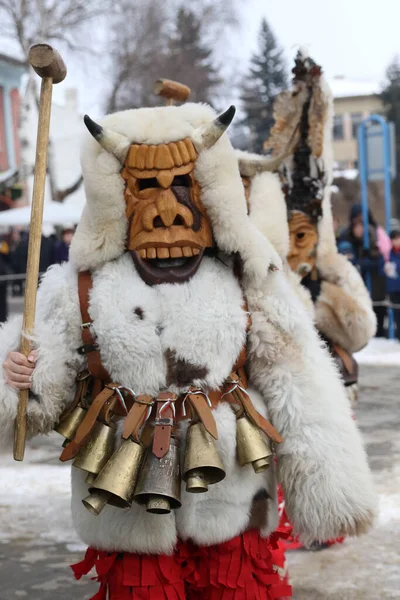 Breznik Bulgária Január 2017 Ismeretlen Emberek Hagyományos Kukeri Jelmez Látható — Stock Fotó