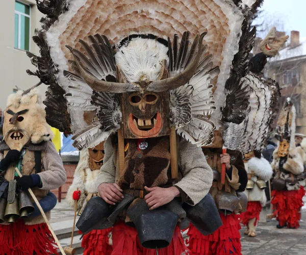 Breznik Bulgaria Enero 2017 Personas Identificadas Con Disfraces Tradicionales Kukeri — Foto de Stock